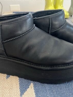 UGG Black Platform Leather Ultra Mini